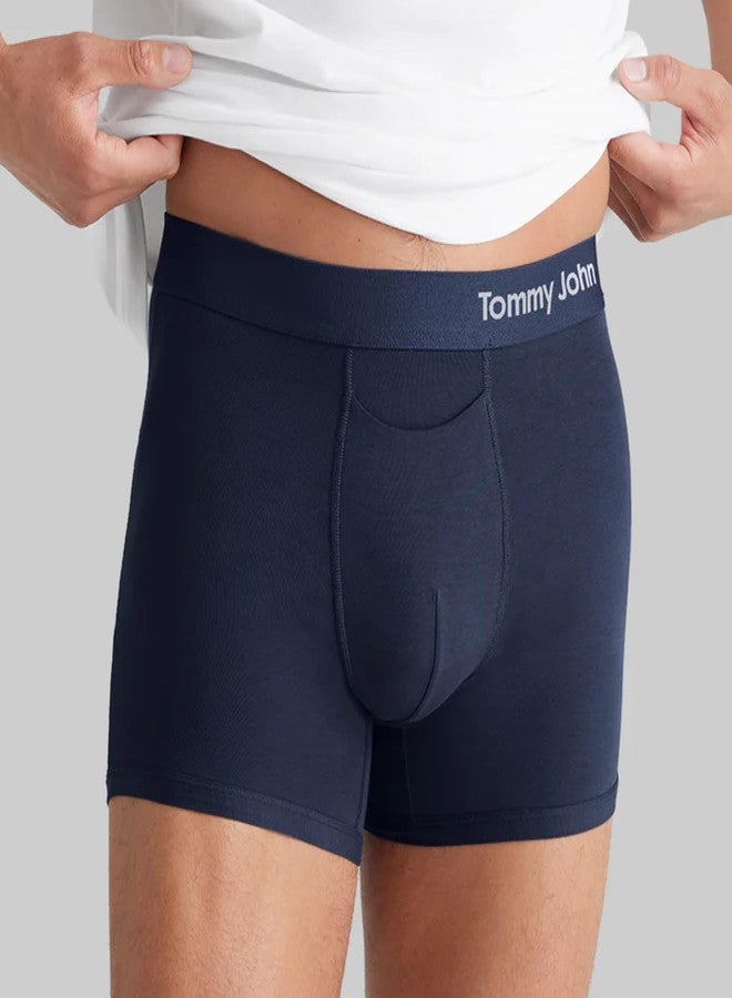 Tommy John Men’s Trunk 4" Underwear, Supima Cool Cotton Boxer Briefs with Supportive Contour Pouch, Dry Pima Cotton Blend, Soft Breathable Waistband, Mesh Quick Dry, Navy, Large - Image 2